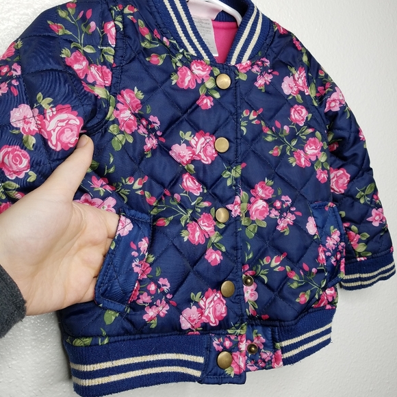 Little Lass Quilted Floral Bomber Jacket, Blue, 2T - Picture 2 of 6